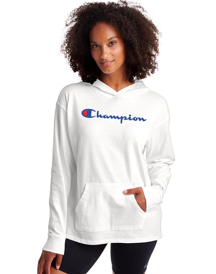 Champion Midweight Jersey Script Logo Hoodie Dames - Wit - Belgie 0491RKWDQ